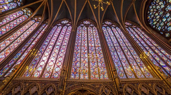 PARIS, FRANCE –FEBRUARY 05, 2014: Interiors and architectural details of the Sainte Chapelle, built in 1239, February 05, 2014 in Paris, France.